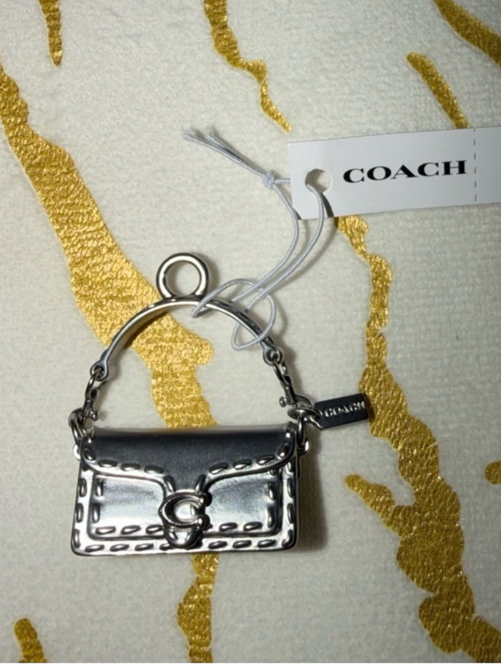 Coach Metallic Silver Mini Purse Charm Keyring or Necklace Pendant